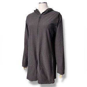 EILEEN FISHER Grey Stretch Crepe Hooded Jacket VINTAGE